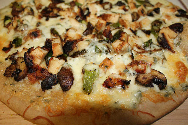 Chicken Asparagus Mushroom Alfredo Grilled Pizza