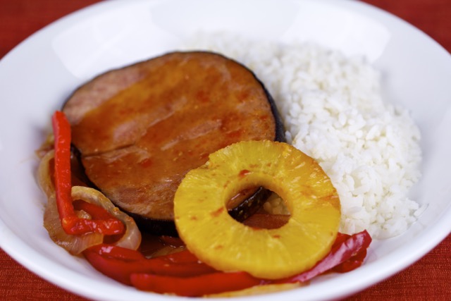 Dutch oven sweet and sour ham steaks