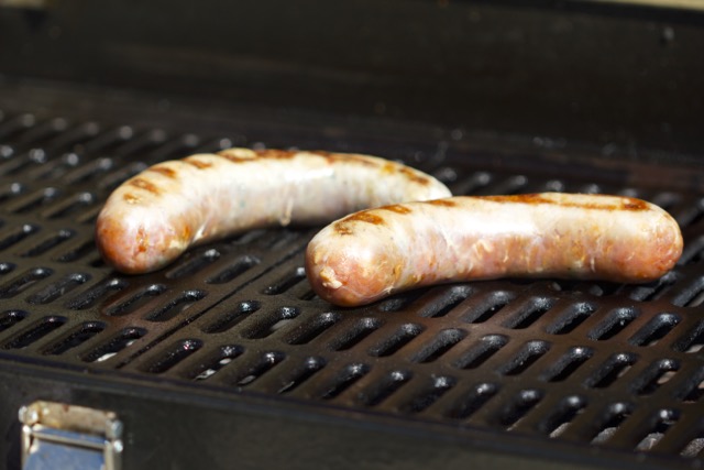 Homemade sausage on the grill