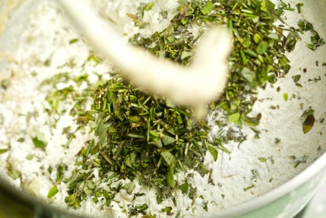 Fresh herbs added to potato bread dough | Cooking-Outdoors.com | Gary House