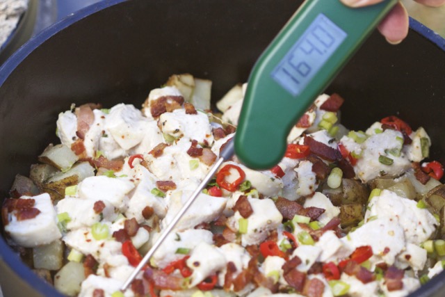 Checking temperature of chicken with a Thermapen | Cooking-Outdoors.com | Gary House