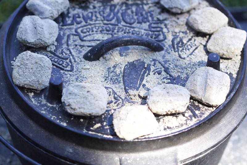 Coals on 10 inch Camp Chef Dutch oven | Cooking-Outdoors.com | Gary House