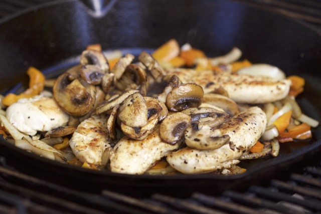 Adding chicken and mushrooms back into skillet | Cooking-Outdoors.com | Gary House
