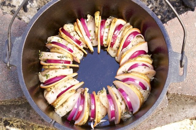 Dutch oven filled with chicken cordon bleu | Cooking-Outdoors.com | Gary House